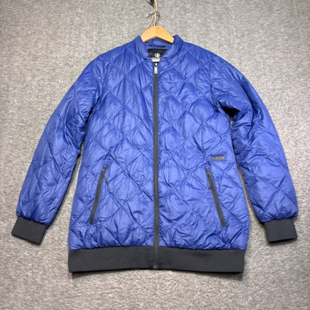 Volcom Quilted Down Puffer‎ Jacket Mens Large Blue Full Zip DWR Water Repellent